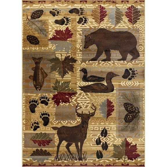 Conrad Trading CBL3002 5x7 5 ft. 3 in. x 7 ft. 3 in. Cabin Life Lodge Machine Made Rectangle Rug, Beige
