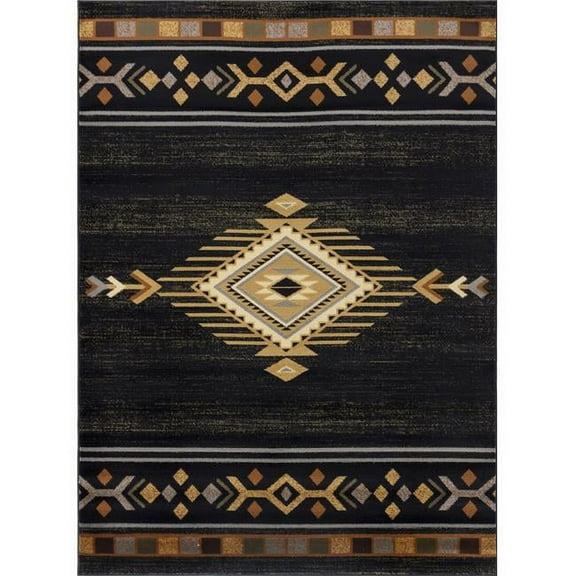 Conrad Trading YLS4001 5x7 5 ft. 3 in. x 7 ft. 3 in. Yellowstone Southwest Machine Made Rectangle Rug, Black