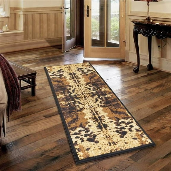 Conrad Trading YLS4008 2x7 2 ft. 7 in. x 7 ft. 3 in. Yellowstone Cowhide Machine Made Runner Rug, Black