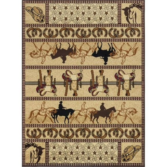 Conrad Trading YLS4009 5x7 5 ft. 3 in. x 7 ft. 3 in. Yellowstone Western Machine Made Rectangle Rug, Beige