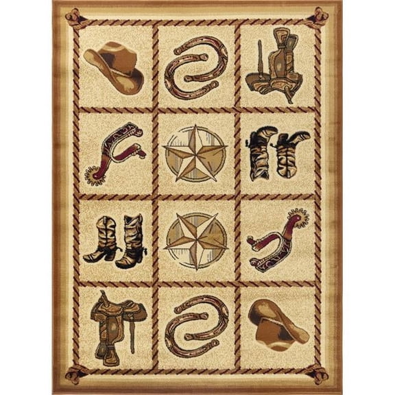 Conrad Trading YLS4010 5x7 5 ft. 3 in. x 7 ft. 3 in. Yellowstone Western Machine Made Rectangle Rug, Beige