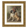 thumbnail image 1 of Conradijn Cunaeus 20x23 Gold Ornate Framed and Double Matted Museum Art Print Titled - Two Dogs at a Loft (1838 - 1895), 1 of 4