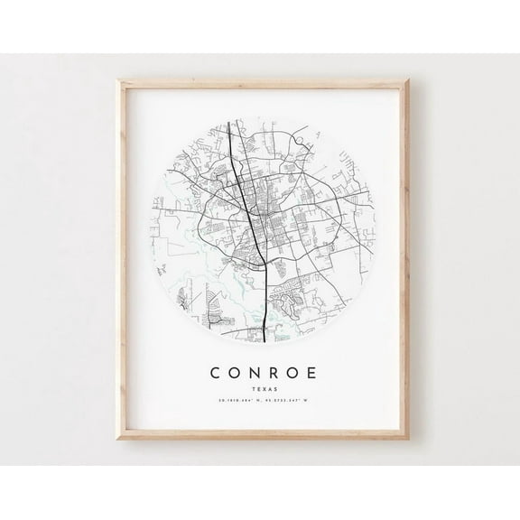 Conroe Map Print, Conroe Map Poster City Wall Art, Tx Road Map, Texas Print Street Map Decor, Office Gift, L987V4 ,Decor For Living Room Bedroom, 12x18 UNFRAMED