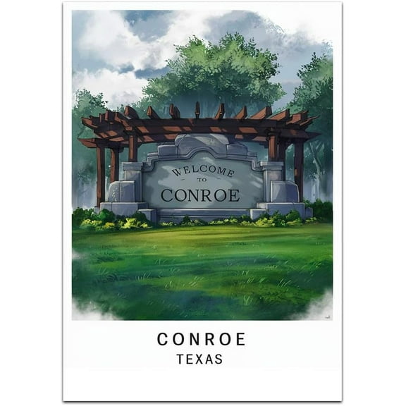Conroe Map Retro Style Travel Canvas, Conroe Map Vintage Rustic Canvas Print, Home Office Wall Decoration, Conroe Map Country Canvas Canvas sMm6wN
