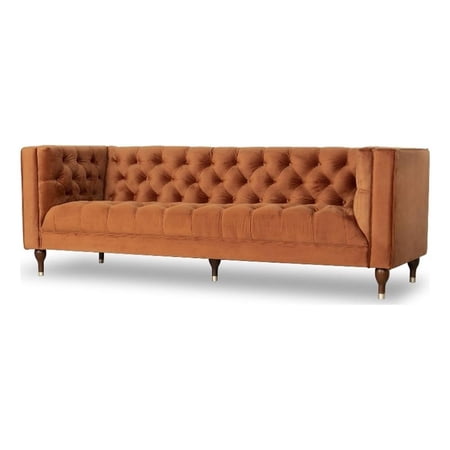 Conroe Mid-Century Tufted Tight Back Velvet Upholstered Sofa in Orange