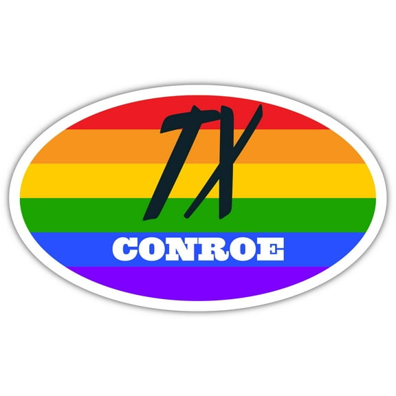 Conroe TX Texas Montgomery County Rainbow Pride Flag 6 Stripes Pride Flag Euro Decal Bumper Sticker 3M Vinyl 3" x 5"