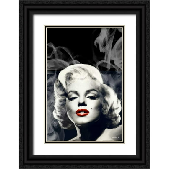 Consani, Chris 13x18 Black Ornate Wood Framed with Double Matting Museum Art Print Titled - Red Lips Marilyn In Smoke