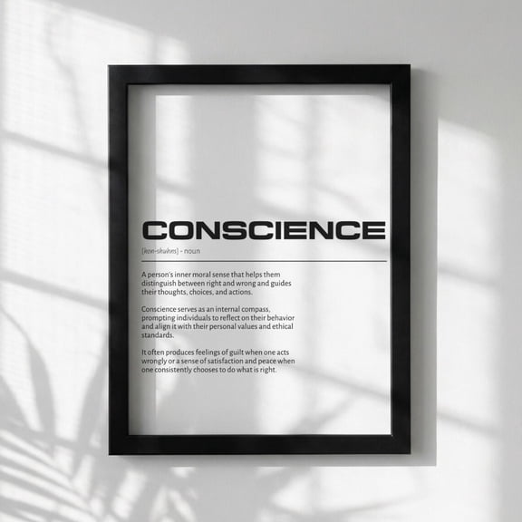 Conscience Definition Minimalist Poster, Inspirational Quotes Wall Art, Motivational Office Print, Modern Dictionary Home Decor White, Poster Only