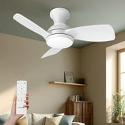 Consciot 30-inch Ceiling Fan with Light, Remote Control, 6 Speed, Dimmable LED with 3 Color Temperatures, Flush Mount, Quiet Reversible DC Motor, for Bedroom, Hallway, Patio. White