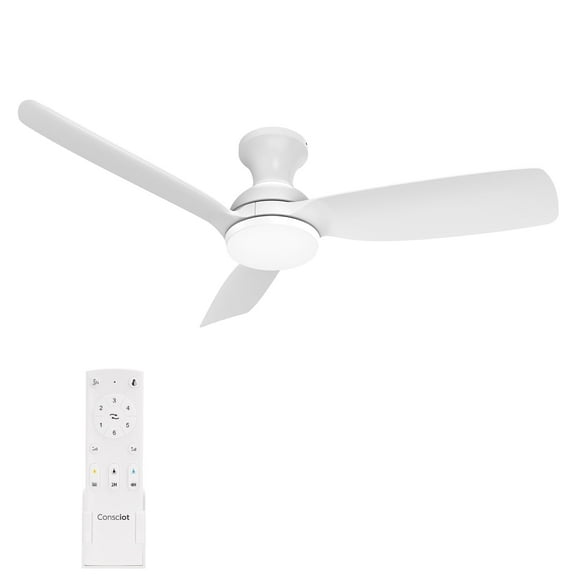Consciot 44 inch Ceiling Fan with Light, 3 Blades, Remote Control, Reverse Airflow, 6 Speeds, Dimmable, White