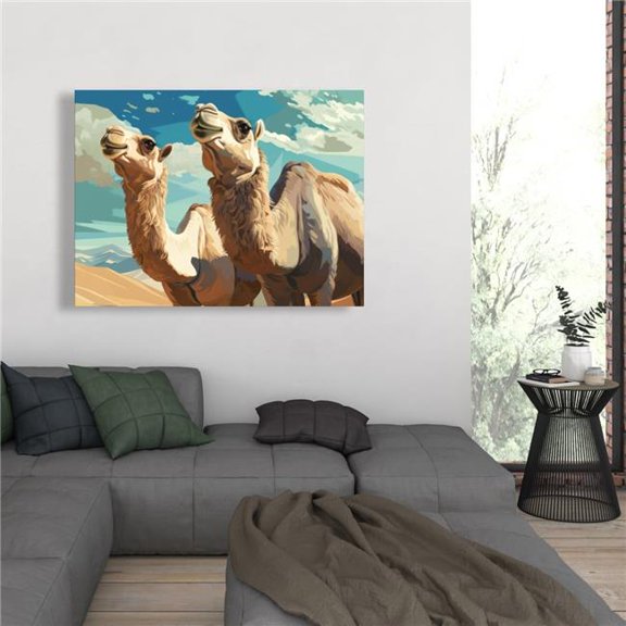 Conscious Sales C1RC36488HPGQ9 36 x 48 in. Camels Looking Up - Beige Canvas Art for Home Decor