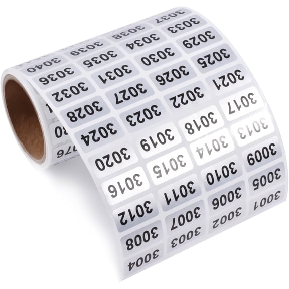 3001-4000 Consecutive Number Inventory Stickers Self Adhesive Waterproof Labels Office Warehouse Numbering Classification Black Printing on Silver Sticker 0.79 x 0.38 Inch