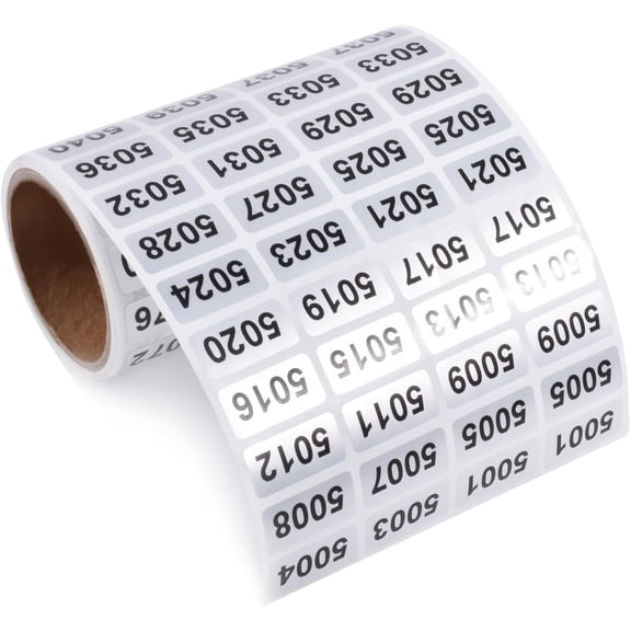 5001-6000 Consecutive Number Inventory Stickers Self Adhesive Waterproof Labels Office Warehouse Numbering Classification Black Printing on Silver Sticker 0.79 x 0.38 Inch