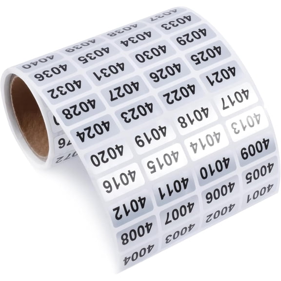 4001-5000 Consecutive Number Inventory Stickers Self Adhesive Waterproof Labels Office Warehouse Numbering Classification Black Printing on Silver Sticker 0.79 x 0.38 Inch