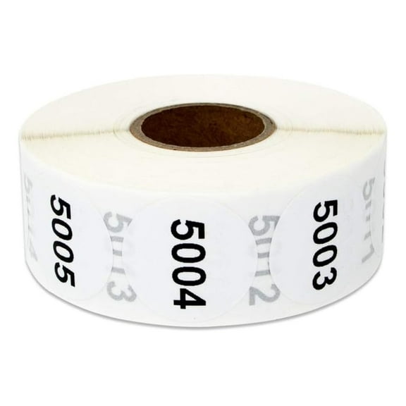 Consecutive Number Labels 5001-6000 - 1 Inch Round Stickers, 1000 Count