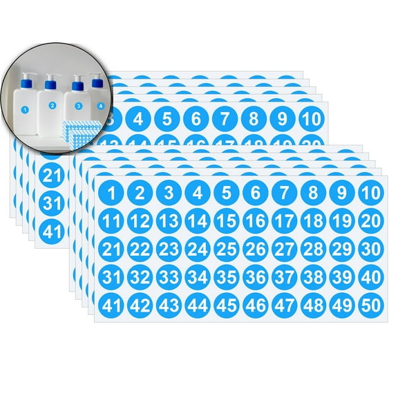 Consecutive Number Stickers 1 Inch 1-50 Self-Adhesive Round Labels Waterproof Inventory Organizing Dot Colored Decal for Office Bins 10 Sheets