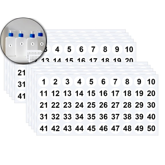 Consecutive Number Stickers 1 Inch 1-50 Self-Adhesive Round Labels Waterproof Inventory Organizing Dot Colored Decal for Office Bins 10 Sheets