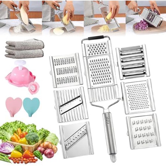Consecutivte Multi-Purpose Vegetable Slicer Cuts Set, Multipurpose Vegetable Slicer, Multifunctional Vegetable Cutter & Slicer, Stainless Steel Slicer with Detachable Blades (7pcs/Set)