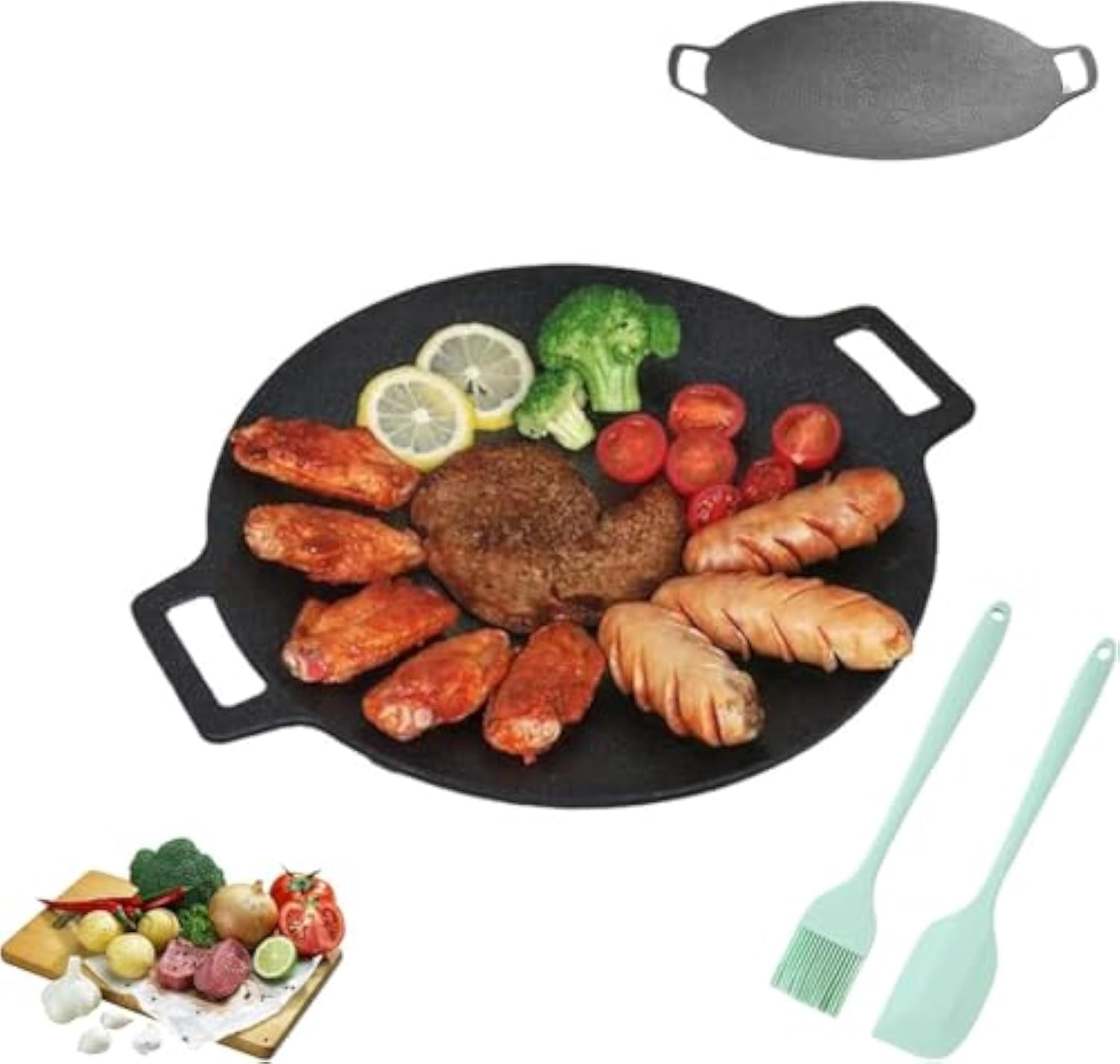 Consecutivte Non-Stick Round Baking Pan, Korean Grill Pan For Indoor Cooking, For Home Kitchen Camping Travel, With Clip (34cm/13.38in)
