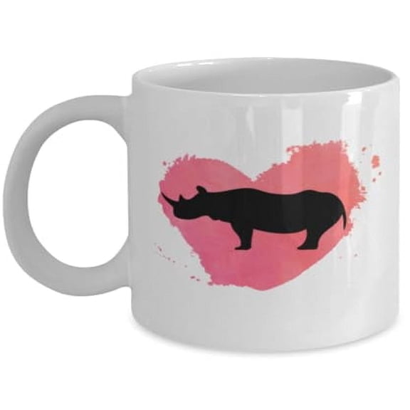 Conservation 11 oz Coffee Mug - Heart Rhinoceros Wildlife Gift White Ceramic