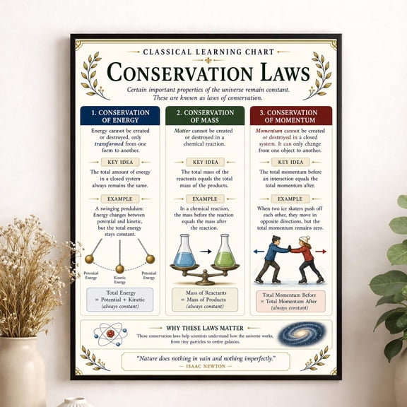 Conservation Laws Physics Wall Art Print, Unframed Paper Poster 8x10in