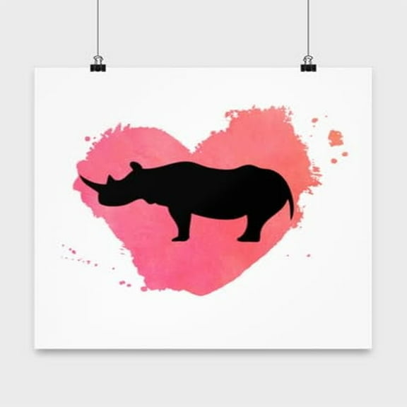 Conservation Poster, Heart Rhinoceros, Wildlife Wall Art Gift, White 13x13in Poster