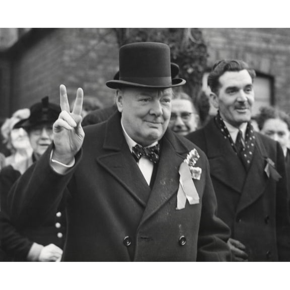 Conservative Party Leader Winston Churchill Gives His Familiar Victory Sign. He Was Making A Last-Minute Campaign Tour