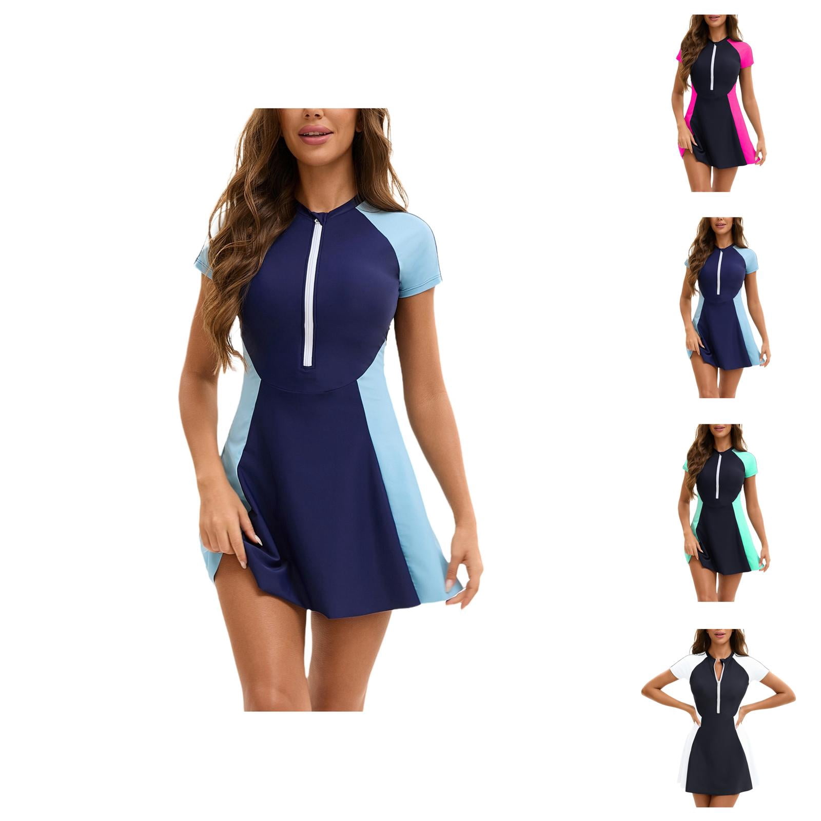 Conservative Short Sleeve Swimsuit for Women Triangle Skinny One Piece ...