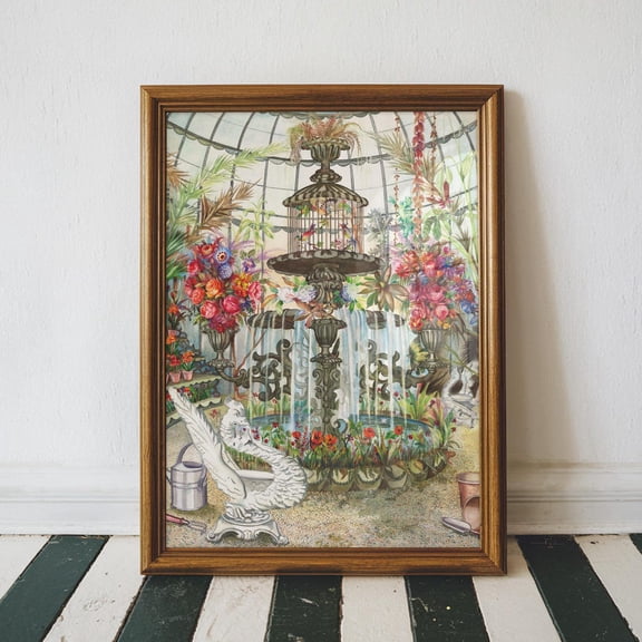 Conservatory Fountain Bird , Fine Art , Museum , Gallery , High Quality , Vintage Unframed Paper Print
