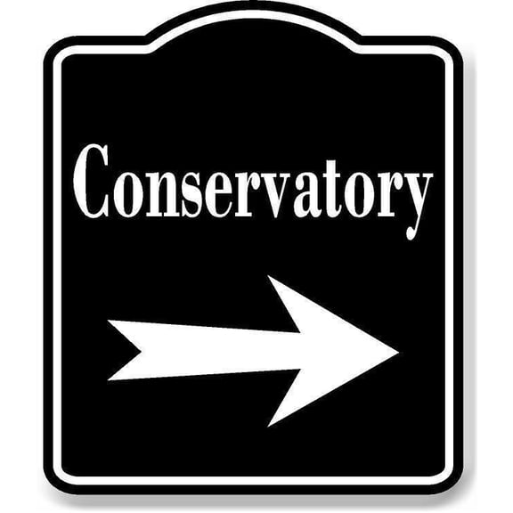 Conservatory Right Arrow BLACK Aluminum Composite Sign, 8.5"x10"