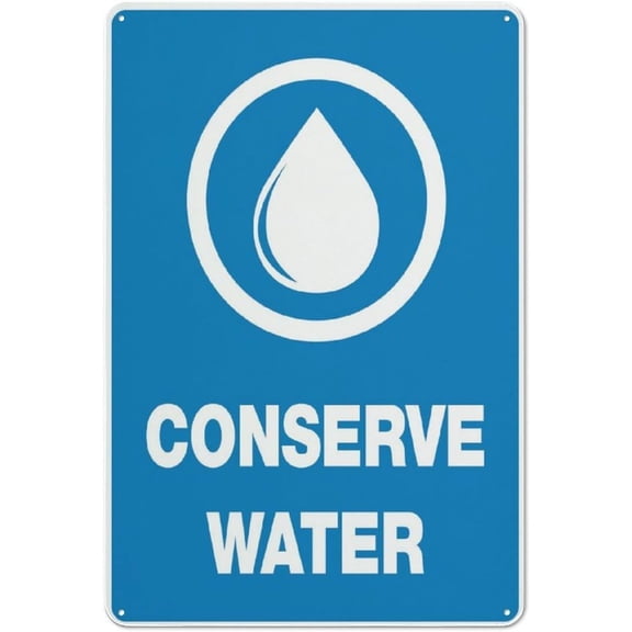 Conserve Water Reflective Aluminum Metal Signage - 8"x12", With Symbol, Weatherproof - Home, Office, Park, Garden