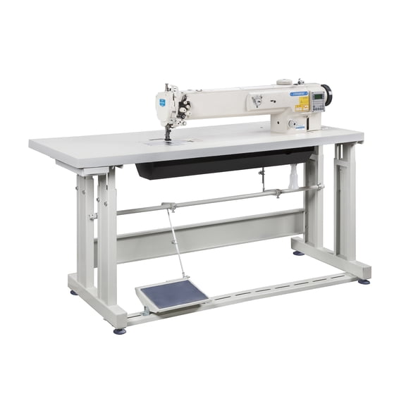 Consew P1510RB-14 Industrial Walking Foot Sewing Machine With Table Legs And Servo Motor Large Hook 14 Inch Arm Upholstery Leather Canvas Vinyl