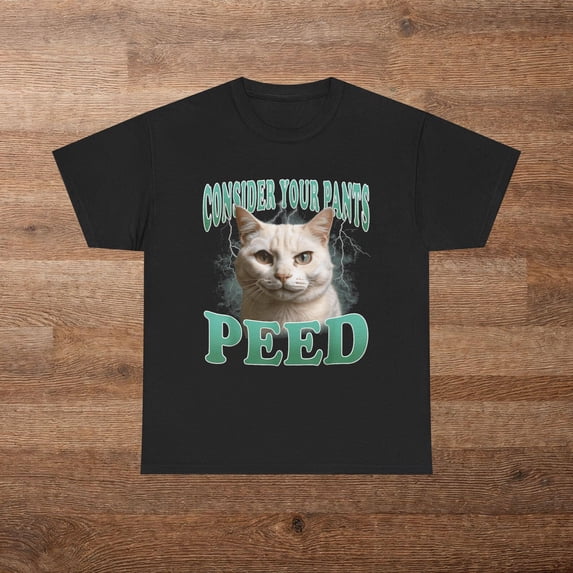 Consider Your Pants Peed Cat T-Shirt Funny Cat Meme Graphic Tee, Quirky Cat Lover Humor Shirt