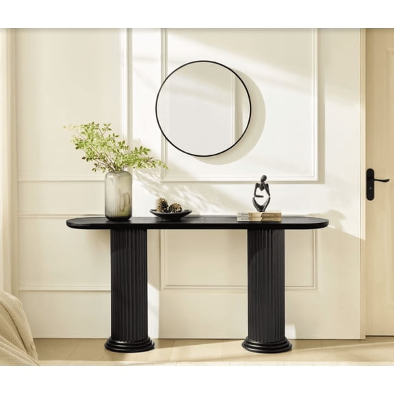 The Iron Hearth Console Accent Table, for Living Room/Entryway, Timeless Roman-Style Legs, Natural Wood Veneer Tabletop