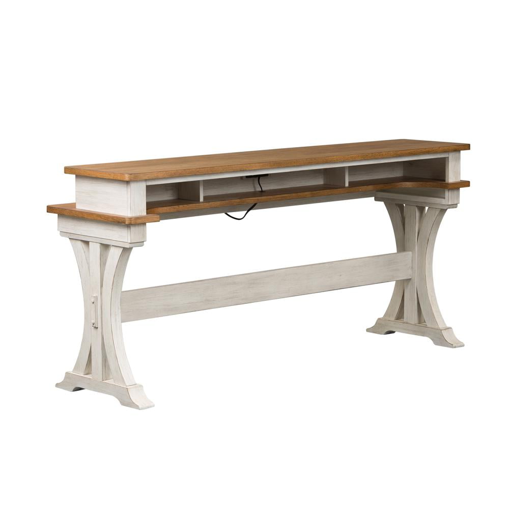 White Rectangular Wood Console Bar Table with Storage