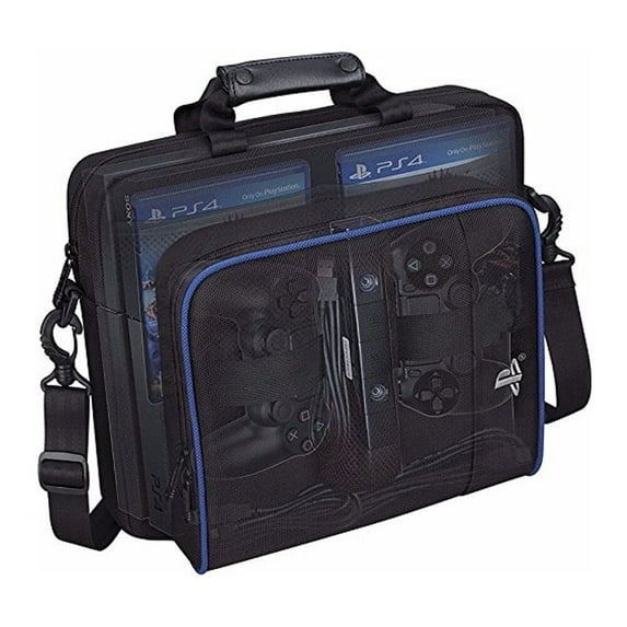 Console Case Travel Bag Padded Protection, QQZ Durable Shoulder Strap Carry Case for Gaming Console, Secure Storage Compartments Accessories Organizer for PS3 Similar Sized Consoles