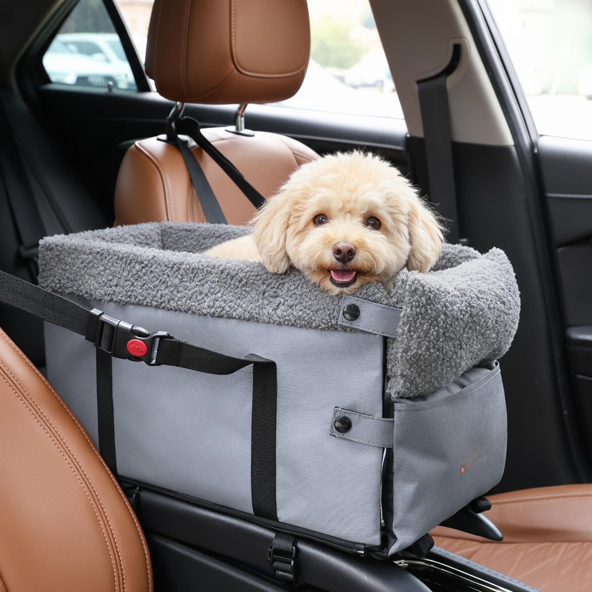 Console Dog Car Seat For Small Dogs Booster Washable Foldable Puppy With Safe Protection Hooks Adjustable Straps And Storage Pocket Pet Up To 15lbs