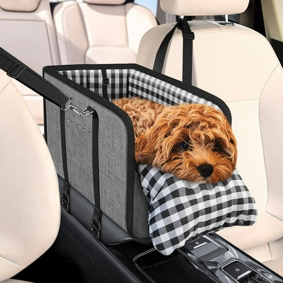 Console Dog Car Seat - Portable Dogs Armrest Booster Seat for Small Dog, Anti-Collapse Pet Car Seat with Soft Cushion Safety Belt, Support Pet Up to 11lbs (Grey)
