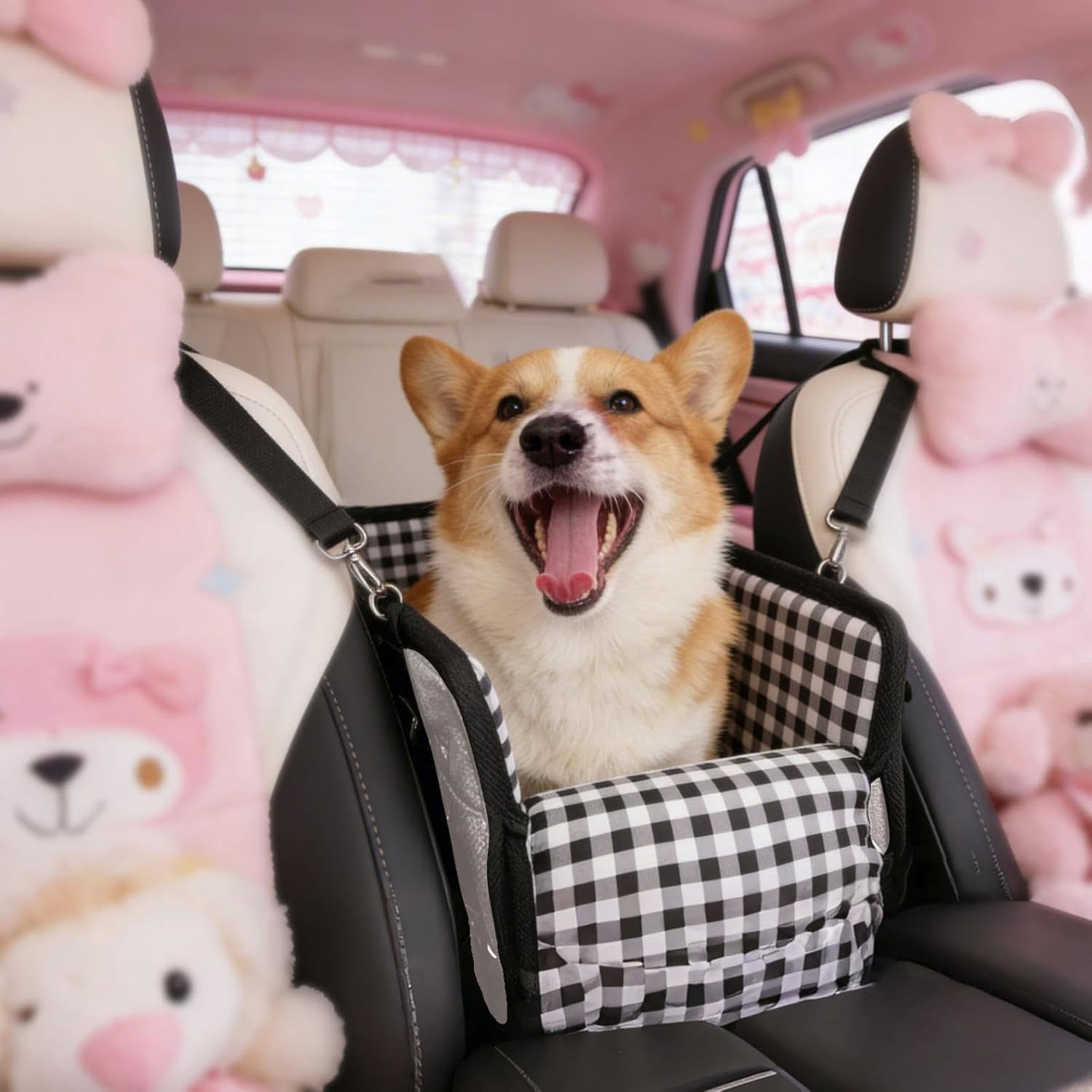 Console Dog Car Seat with Washable Cover and Cushion for Small Dogs