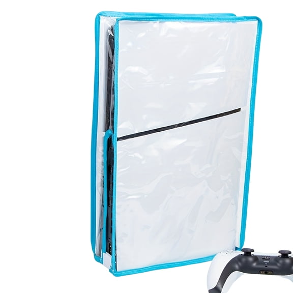 Console Dustproof Cover for PS5 Slim - Transparent PVC Protective Sleeve with Anti-Scratch Washable Design - Compatible with Both Disc and Digital Versions-Transparent-Blue