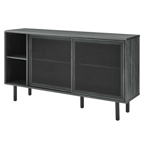 Console Entry Table Sideboard Cabinet, Dark Grey Gray, Wood, Metal, Industrial Living Lounge Cafe Lobby Hospitality Restaurant, Modern Contemporary HB34577