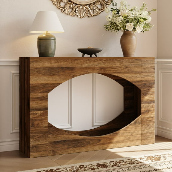 Console Entryway Table with LED Adjustable, 47" Sofa Table Behind Couch, 2-Tier Wooden Entrance Table with Storage, Narrow Long Accent Tables, Farmhouse for Living Room, Hallway, Foyer, Brown