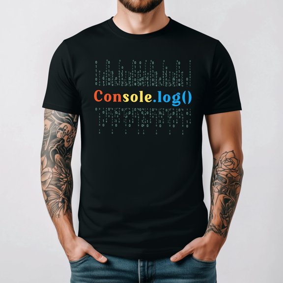 Console Log JavaScript Funny Programmer Coding Humor Graphic T Shirt, for men & women up to 5XL