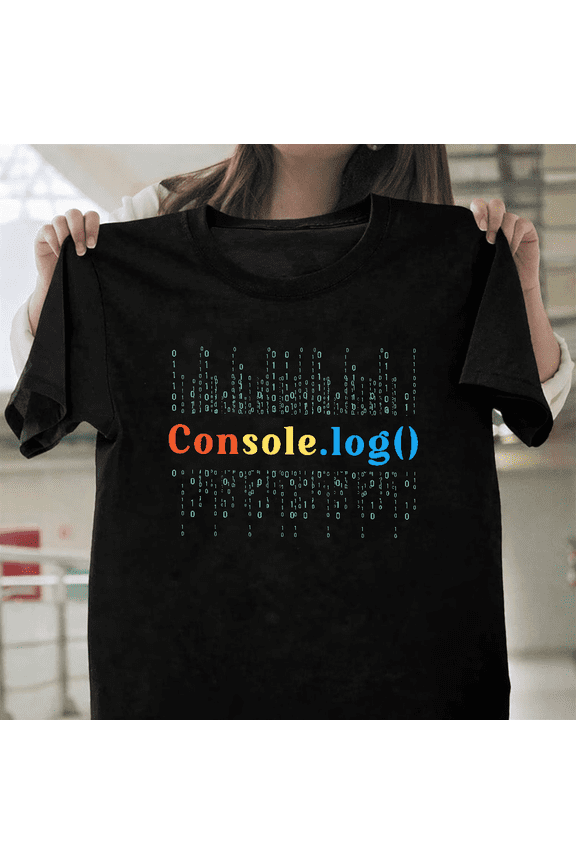 Console Log Javascript Humorous Coding Logic For Programmers Unisex T-Shirt, for men & women, up to size 5XL.