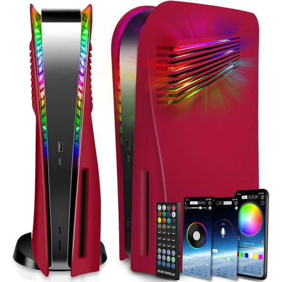 Console Plate with Vent and RGB LED Light Stripfor PS5 , Accessories 400+ Effects LED Light Ring Console Cover for PS 5, Side Plate for PS5 Hard Shockproof Anti-Scratch Shell