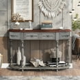 thumbnail image 1 of Console Sofa Table with 4 Drawers, 59'' x 15'' x 33'' Wood Buffet Sideboard Desk w/Bottom Shelf, Retro Tall Entryway Table w/ MDF panel for Kitchen Dining Room Cupboard, 220lbs, Grey, S9912, 1 of 7