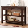 thumbnail image 1 of Console Sofa Table, 42'' Solid Wood Buffet Sideboard with 2 Storage Drawers and 2 Tiers Shelves, Wood Storage Table for Living Room Kitchen Dining Room, 1 of 10