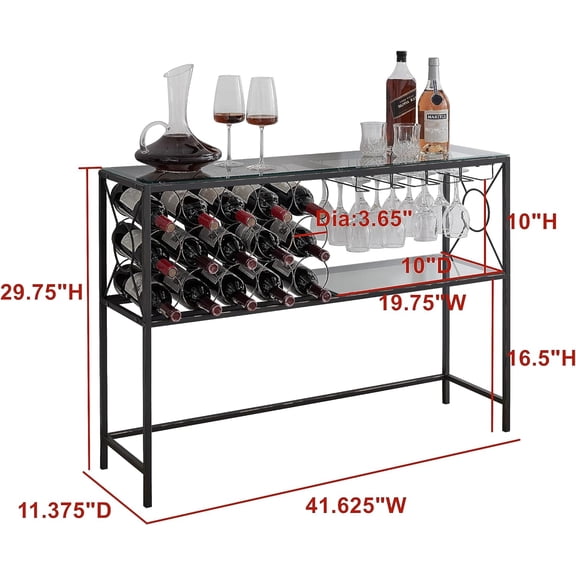Console Sofa Table with Wine Rack Storage and Glass Holder, Dark Bronze
