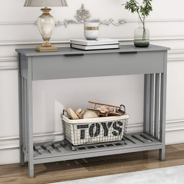 Edospaen Gray Console Table, Wood Storage Hallway Foyer Bedroom Furniture