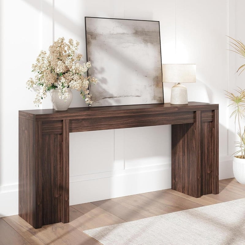 Console Table with 2 Drawers and Shelves, 70-Inch Extra Long Sofa Table for Living Room, Farmhouse Entryway Table with Storage, Narrow Hallway Accent Furniture, Cherry Wood Finish